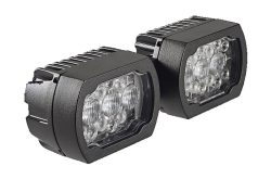 Zwei schwarze LED-Scheinwerfer mit mehreren runden Lichtquellen.