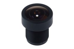 Eine schwarze Fischaugenlinse mit einem runden, gewölbten Glas.