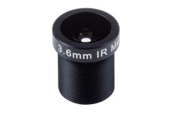 Schwarzes CCTV-Objektiv mit der Aufschrift "3.6mm IR".