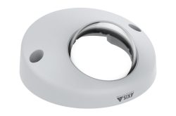 Eine hellgraue Halterung mit einer kuppelförmigen Abdeckung, vermutlich für eine Kamera oder einen Sensor.
