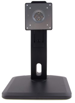 Monitorständer aus schwarzem Kunststoff und Metall, mit VESA-Halterung.