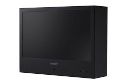 Ein schwarzes Wisenet-Display mit einem rechteckigen Rahmen und großem Bildschirm.