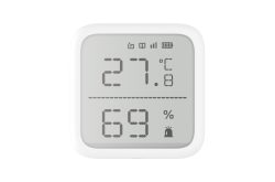 Ein digitales Thermo-Hygrometer zeigt 27,8 Grad Celsius und 69 Prozent Luftfeuchtigkeit an.