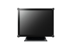 Ein schwarzer, quadratischer Computermonitor mit abgerundeten Ecken, auf weißem Hintergrund.