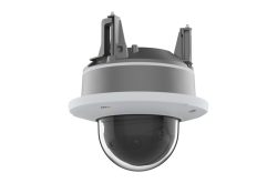 Überwachungskamera in Kugelform mit grauem Gehäuse und klarer Kuppel.