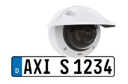 Eine Überwachungskamera und ein deutsches Kfz-Kennzeichen mit der Aufschrift "AXI S 1234".