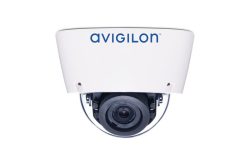Überwachungskamera der Marke Avigilon in einer weißen Gehäuseeinheit.