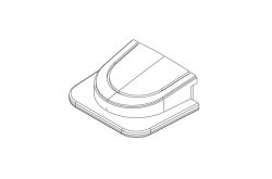 Strichzeichnung eines architektonischen Bauteils mit abgerundeten Ecken und gestufter Basis.