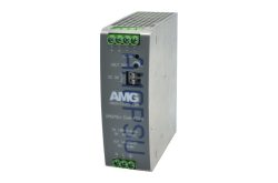 Netzteilgerät von AMG Systems, Modell AMGPSU-I48-P240, graues Gehäuse mit grünen Anschlussklemmen.