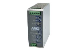 Industrienetzteil AMG Modell AMGPSU-I48-P480 in einem Metallgehäuse mit grünen Anschlussklemmen oben und unten.