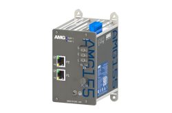 Ein elektrisches Gerät mit der Aufschrift "AMG155", das Anschlüsse und Anzeigeelemente auf der Vorderseite hat.
