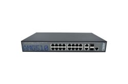 Ein Netzwerk-Switch mit der Bezeichnung AMG510, verfügt über 16 Ethernet-Ports und zwei zusätzliche Anschlüsse auf der rechten Seite.