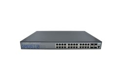 Ein schwarzer Netzwerkswitch mit der Aufschrift "AMG510" und mehreren Ethernet-Ports auf der Vorderseite.