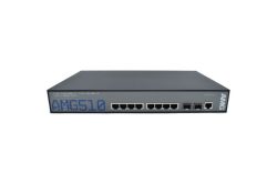 Ein Netzwerk-Switch mit acht Ethernet-Ports und zwei zusätzlichen Anschlüssen an der Vorderseite, auf dem "AMG510" steht.
