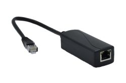 Ein schwarzer Ethernet-Adapter mit einem Kabel und einem RJ45-Stecker.