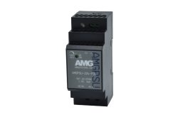Ein schwarzes elektronisches Gerät mit der Aufschrift "AMG" und technischen Spezifikationen auf der Vorderseite.