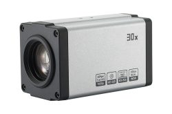 Rechteckige Überwachungskamera mit 30-fachem Zoom, HD-SDI, EX-SDI und WDR-Funktion, silbernes Gehäuse.