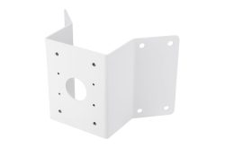 Ein weißer Metallwinkel mit mehreren Löchern zur Befestigung, geeignet für Wandmontage.