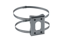 Metallische Montagestütze mit verstellbaren Bändern und Schraublöchern.
