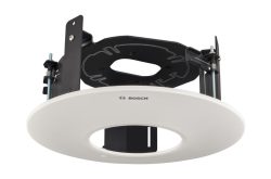 Bosch Deckenhalterung für Lautsprecher mit rundem weißen Design und schwarzer Halterungsstruktur.