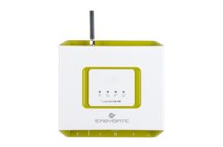 Ein weißes Gerät mit einer Antenne, beschriftet als "EASYGATE", mit grünem Rand um die zentralen Bedienelemente.
