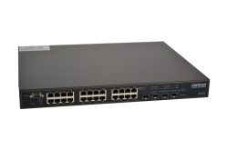 Netzwerk-Switch mit mehreren Ethernet-Ports und einem ComNet-Logo auf der rechten Seite.