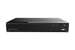 Ein schwarzer 8-Kanal Netzwerk-Videorekorder mit LED-Anzeigen für Strom und Festplatte.