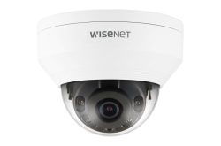 Deckenmontierte Wisenet-Überwachungskamera mit kugelförmigem Glasgehäuse.