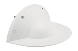 Weiße, halbrunde Wandlampe mit abgerundeter Abdeckung und zwei sichtbaren Schrauben.