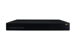 Ein schwarzer Netzwerkrekorder mit mehreren Anschlussanzeigen auf der Vorderseite, darunter PWR, eSATA, HDD1, HDD2, HDD3 und HDD4.