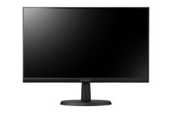 Ein schwarzer Computermonitor von der Marke Wisenet mit einem dünnen Rahmen und einem stabilen Standfuß.