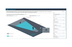 Eine grafische Darstellung der Szenariosimulation eines IPC-Installationstools, das die Kameraerfassungs- und Erkennungsbereiche für die Gesichtserkennung anzeigt. Testpersonen sind innerhalb eines schematischen Kamerabereichs platziert. Auf der rechten Seite sind verschiedene Kameraeinstellungen und Werte aufgeführt.