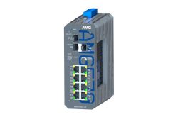 Ein Netzwerk-Switch von AMG mit mehreren Ethernet-Ports und einem robusten Gehäuse.