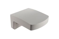 Ein moderner, minimalistisch gestalteter, weißer Wandarmaturenhalter aus Kunststoff.