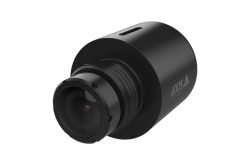 Eine schwarze Kameraoptik von Axis Communications.