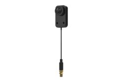 Kleine schwarze Kamera mit langem Kabel und einem Anschluss am Ende.