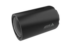 Ein schwarzes Objektiv in zylindrischer Form mit der Aufschrift "Axis Communications".
