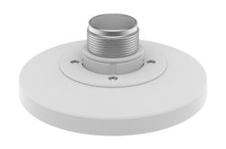 Runder, weißer Montageadapter mit Metallgewinde und vier Schraubenlöchern.