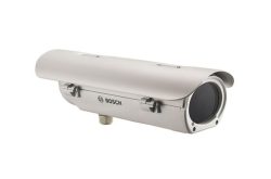 Ein silberfarbenes CCTV-Sicherheitskameragehäuse von Bosch mit abgerundetem Design.