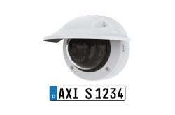 Eine Überwachungskamera über einem deutschen Kfz-Kennzeichen mit der Aufschrift "AXI S1234".