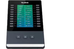 Ein Telefon-Addon von Yealink mit mehreren Tasten und einem Display, das Kontaktnamen und Nummern anzeigt.