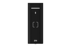 Ein schwarzes elektronisches Gerät mit Bluetooth-Logo und quadratischem Symbol in der Mitte, darunter das Logo "2N".
