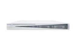 Ein weißes Netzwerkgerät von Avigilon mit grauer, perforierter Front.