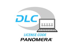 Logo mit der Aufschrift "DLC License Code Panomera" und einer Abbildung eines Laptops.