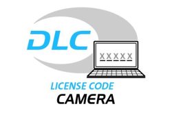 Ein blaues "DLC"-Logo auf grauem Hintergrund, daneben eine Illustration eines Laptops mit einem Platzhalter für einen Lizenzcode. Darunter der Text "License Code Camera".