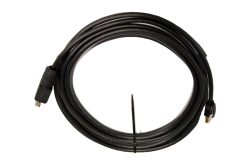 Ein schwarzes, aufgerolltes Datenkabel mit einem Micro-HDMI-Anschluss.