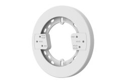 Ein weißer, kreisförmiger Kunststoffadapter mit mehreren kleinen Löchern und Beschriftungen der Größen Ø99, Ø110, Ø120 und Ø125.