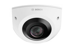 Kuppelförmige Überwachungskamera der Marke Bosch mit weißem Gehäuse.