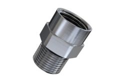 Schraubenadapter aus Metall mit Außengewinde und sechseckigem Kopf.