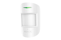 Ein weißer Bewegungssensor mit grünem Licht und der Aufschrift "AJAX".